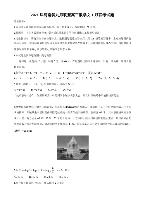 2021届河南省九师联盟高三数学文1月联考试题