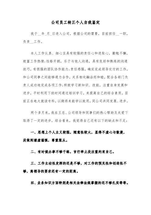 公司员工转正个人自我鉴定（5篇）