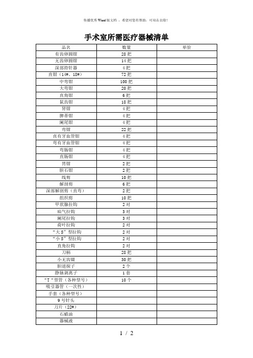 手术室所需医疗器械清单