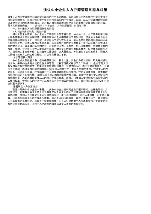 浅谈中小企业人力资源管理问题与对策