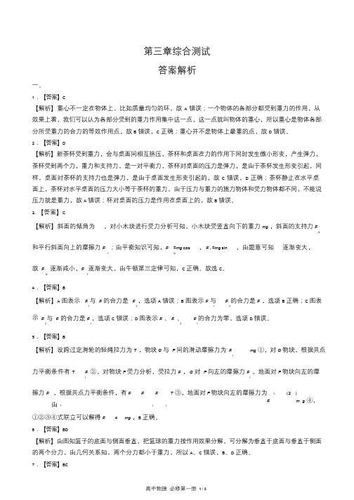 人教版高中物理必修第一册第三章综合测试试卷含答案-答案在前