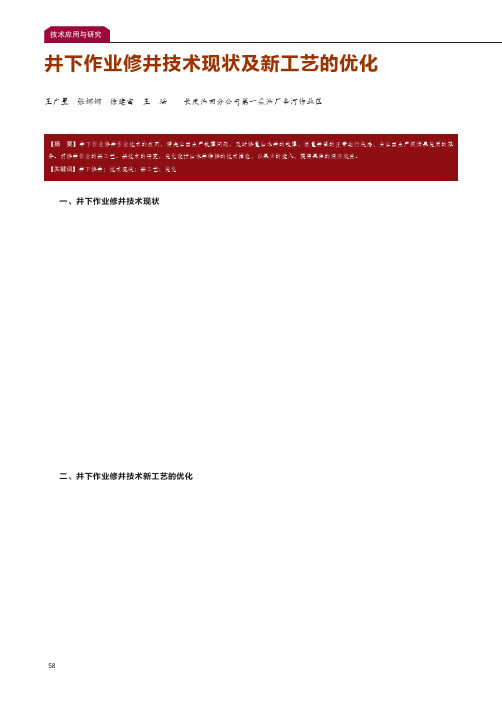 井下作业修井技术现状及新工艺的优化