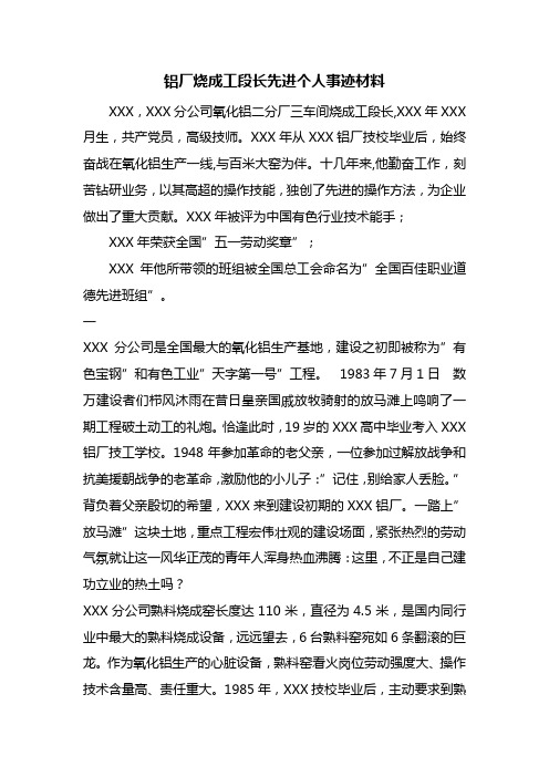 铝厂烧成工段长先进个人事迹材料