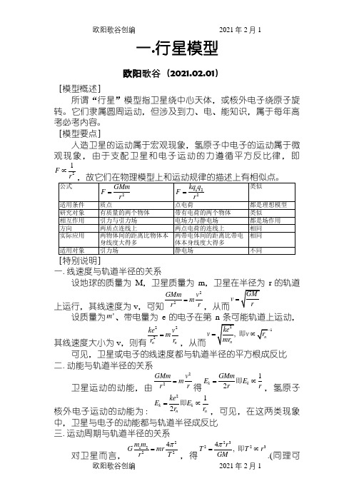 高中物理模型之欧阳歌谷创作