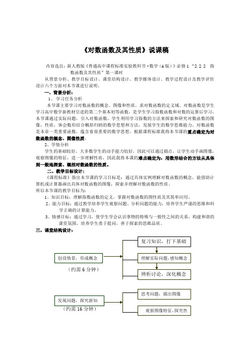 2013-2014学年高中数学教案：《对数函数及其性质》说课稿(新人教A版必修1) Word版