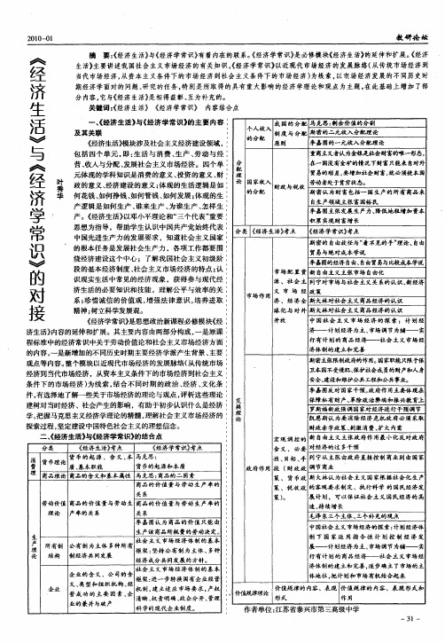 《经济生活》与《经济学常识》的对接