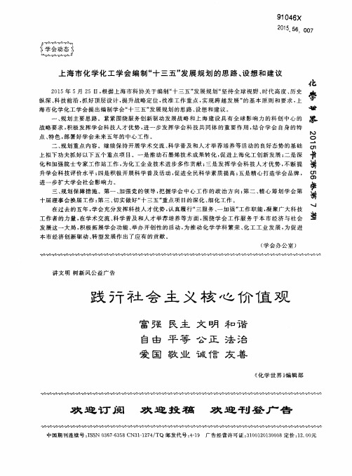 上海市化学化工学会编制“十三五”发展规划的思路、设想和建议