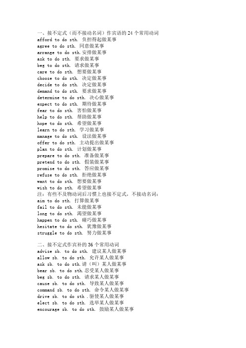 不定式(而不接动名词)作宾语的24个常用动词