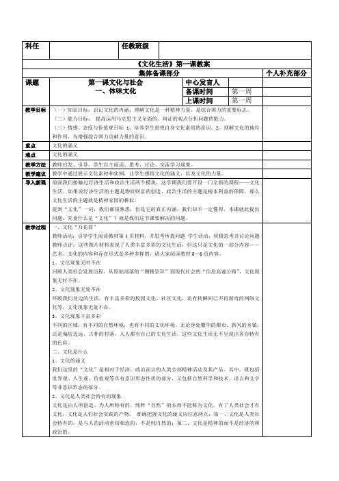 高二政治新人教版必修3教案《体味文化》