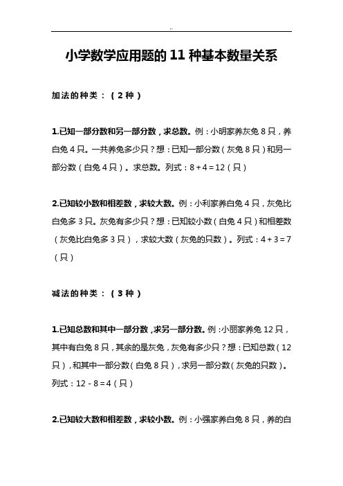 小学数学应用题的11种基本数量关系及练习进步题