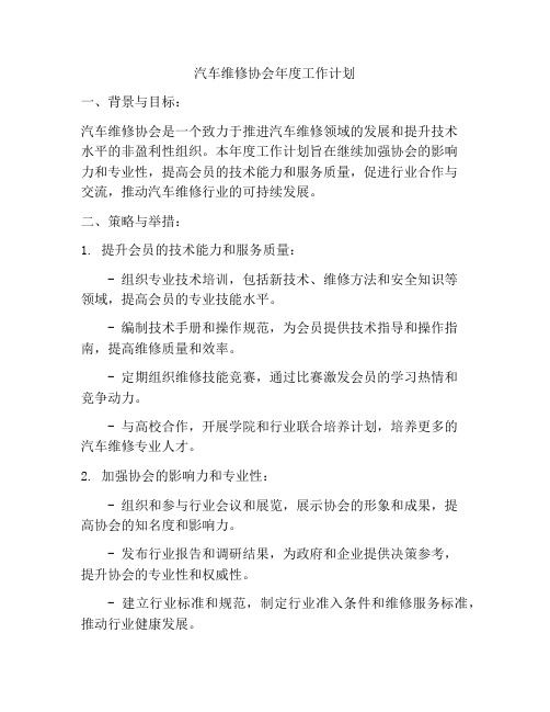 汽车维修协会年度工作计划