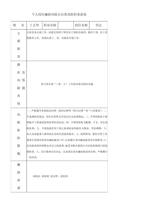 个人岗位廉政风险点自查及防控承诺表()