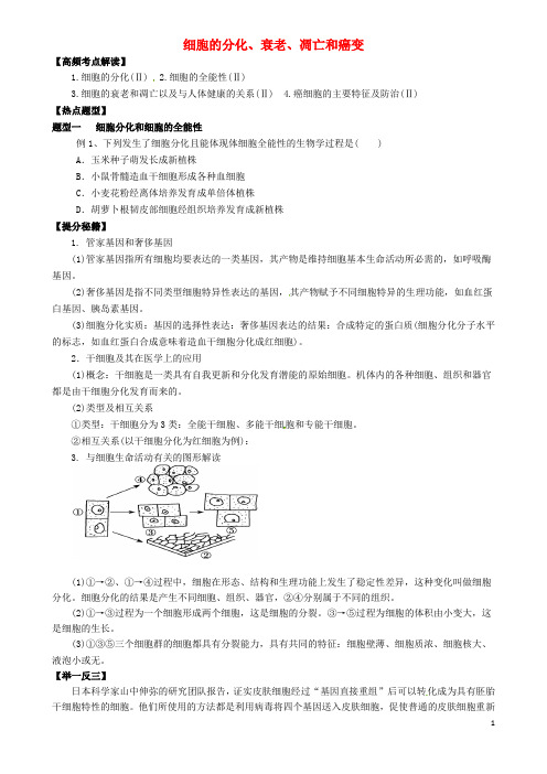 河北省清河挥公实验中学高三生物一轮复习专题细胞的分化、衰老、凋亡和癌变导学案(无答案)