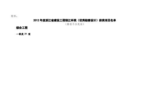 2012年度浙江省建设工程钱江杯奖(优秀勘察设计)获奖项目名单