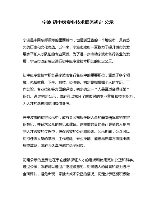 宁波 初中级专业技术职务初定 公示