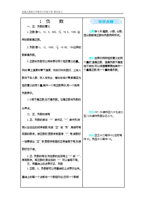 部编人教版小学数学六年级下册 期末复习