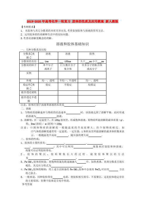 2019-2020年高考化学一轮复习 胶体的性质及应用教案 新人教版