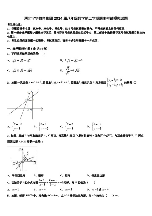 河北宇华教育集团2024届八年级数学第二学期期末考试模拟试题含解析