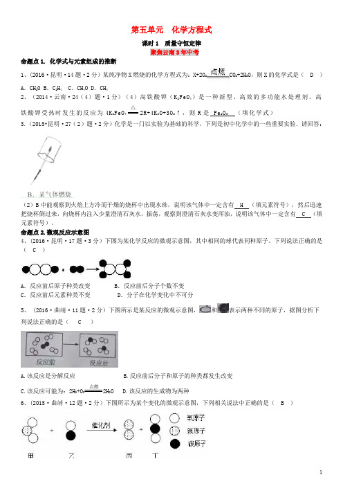 云南省中考化学复习 教材考点梳理 第五单元 化学方程式 课时1 质量守恒定律试题