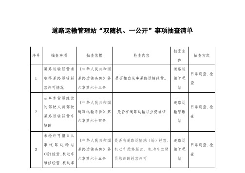 道路运输管理站双随机、一公开事项抽查清单