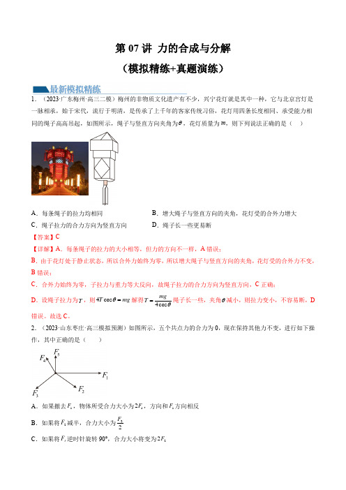 第07讲 力的合成与分解(练习)(解析版)