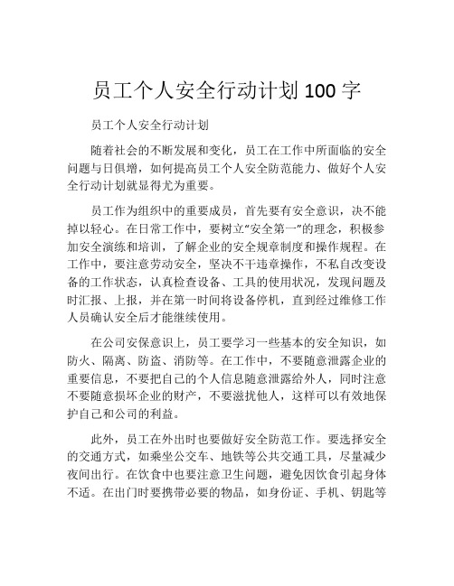 员工个人安全行动计划100字