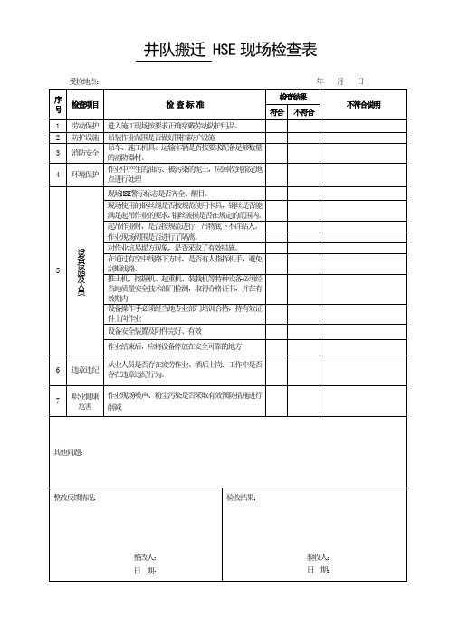 井队搬迁HSE现场检查表