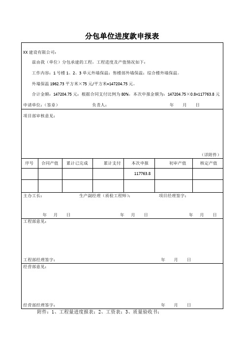 工程分包进度款申报表(模板)