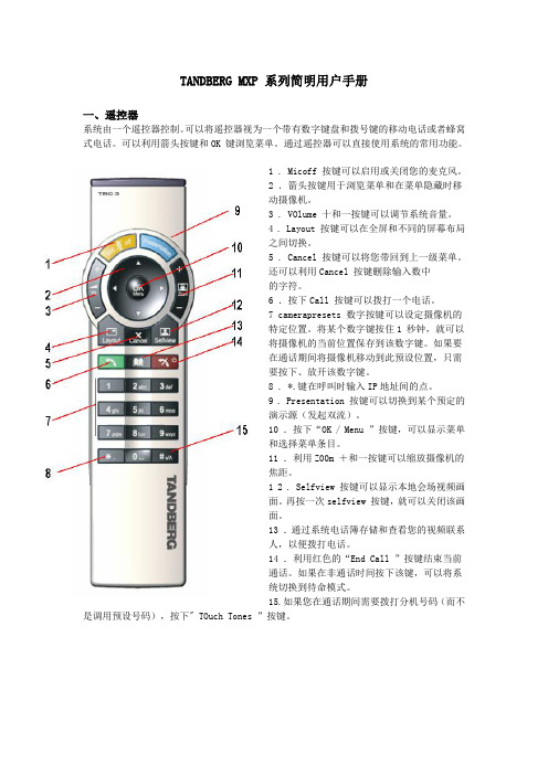 TANDBERG简明用户手册(MXP)V1