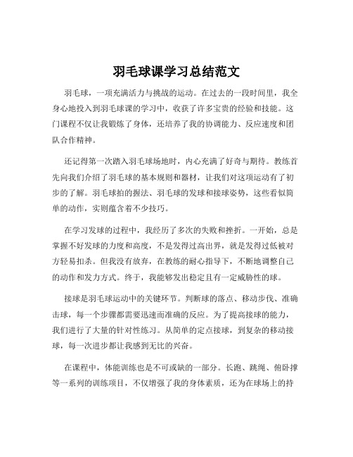 羽毛球课学习总结范文