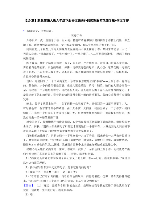 【10篇】新版部编人教六年级下册语文课内外阅读理解专项练习题+作文习作