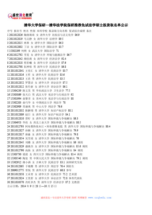 清华大学保研—清华法学院保研推荐免试法学硕士拟录取名单公示