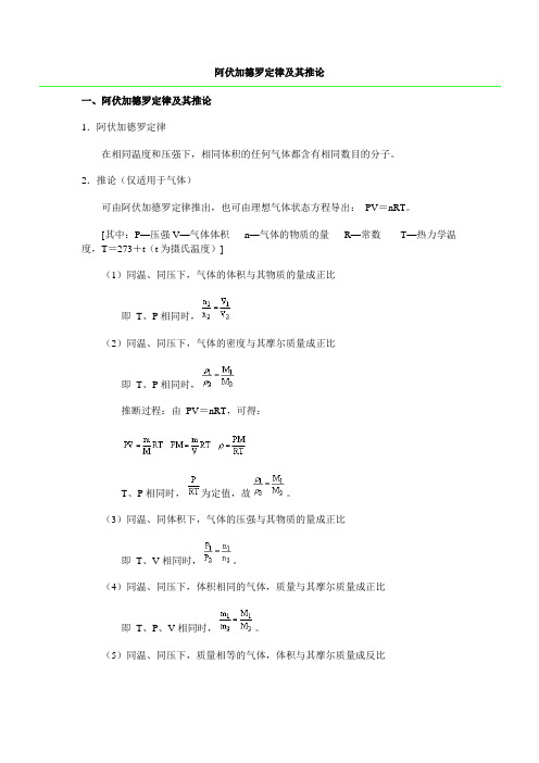 阿伏加德罗定律及其推论