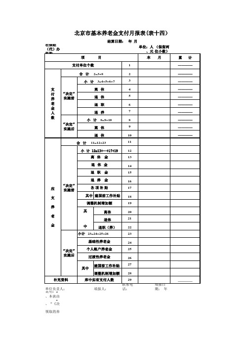 14-北京市基本养老金支付月报表(表十四)