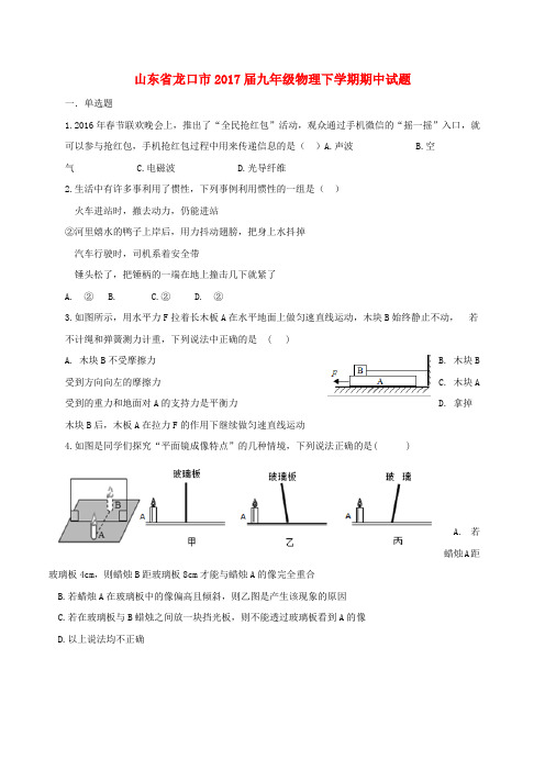 山东省龙口市2017届九年级第二学期期中物理试卷