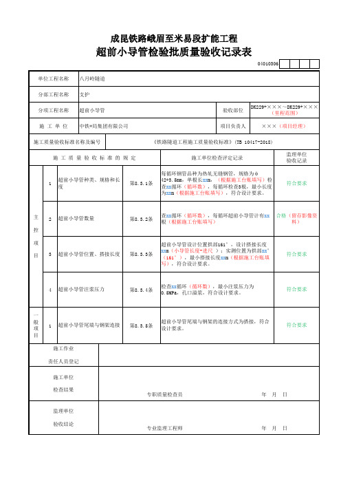 超前小导管检验批质量验收记录表