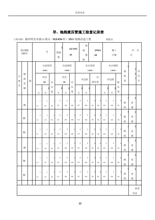 D.0.12 导、地线液压管施工检查记录表