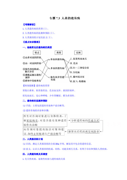 2016年高考生物一轮复习精品资料专题7.3人类的遗传病Word版含解析