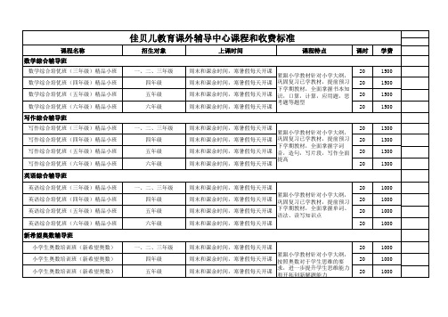 培训中心课程安排收费表格