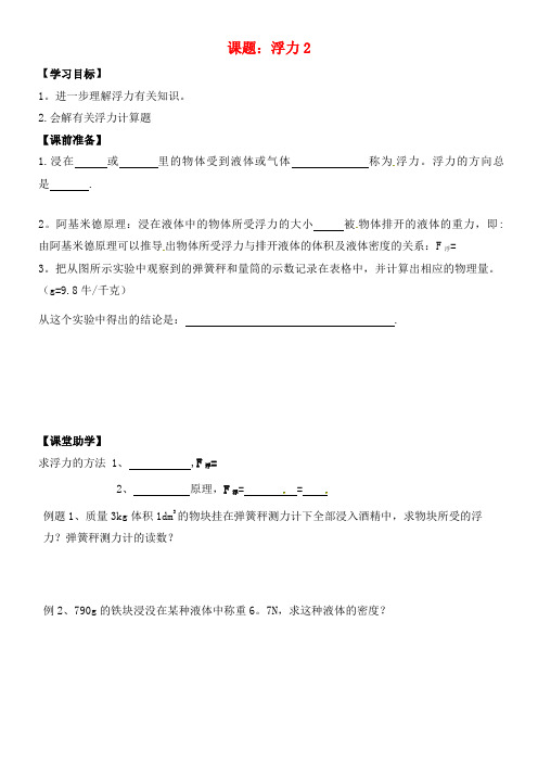 八年级物理下册 10.4 浮力学案2(无答案)苏科版(2021年整理)