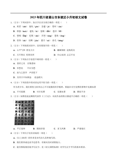 四川省眉山市东坡区2023届小升初语文试卷(含解析)