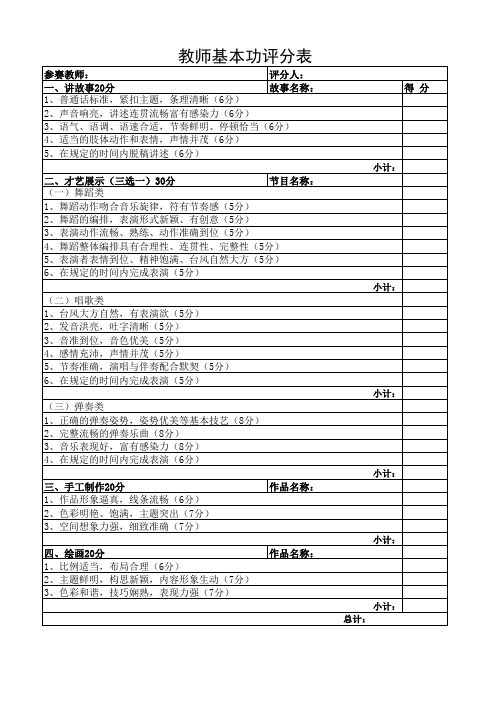 教师基本功评分表