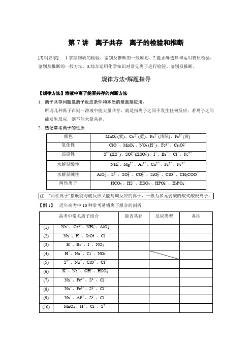 学案3：离子共存   离子的检验和推断