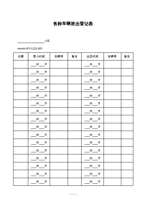 物业公司 各种车辆进出登记表