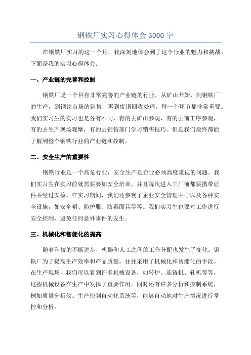 钢铁厂实习心得体会3000字