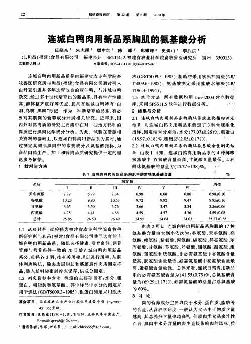 连城白鸭肉用新品系胸肌的氨基酸分析