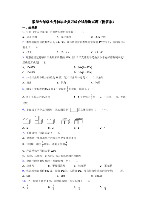 数学六年级小升初毕业复习综合试卷测试题(附答案)