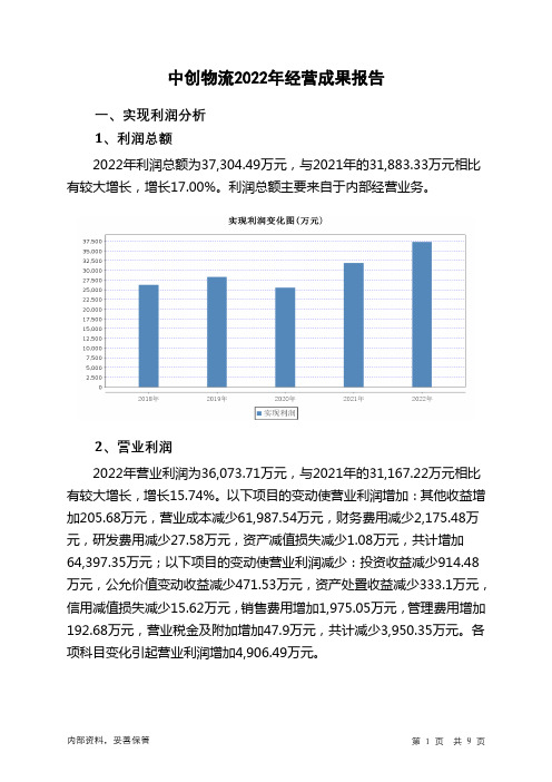 603967中创物流2022年经营成果报告