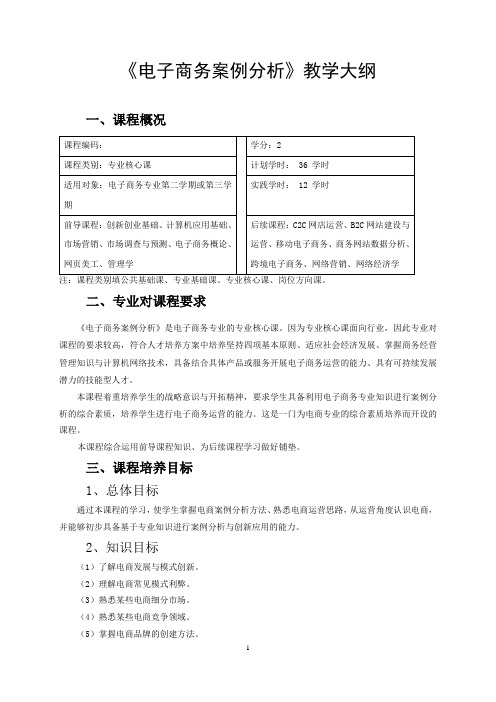 《电子商务案例分析》教学大纲