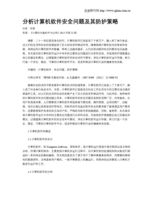 分析计算机软件安全问题及其防护策略